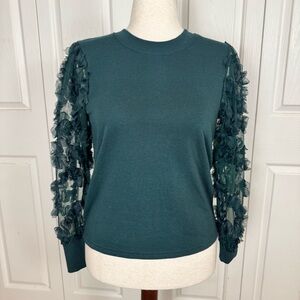 Chic Teal Sweatshirt with Ruffled Sleeves